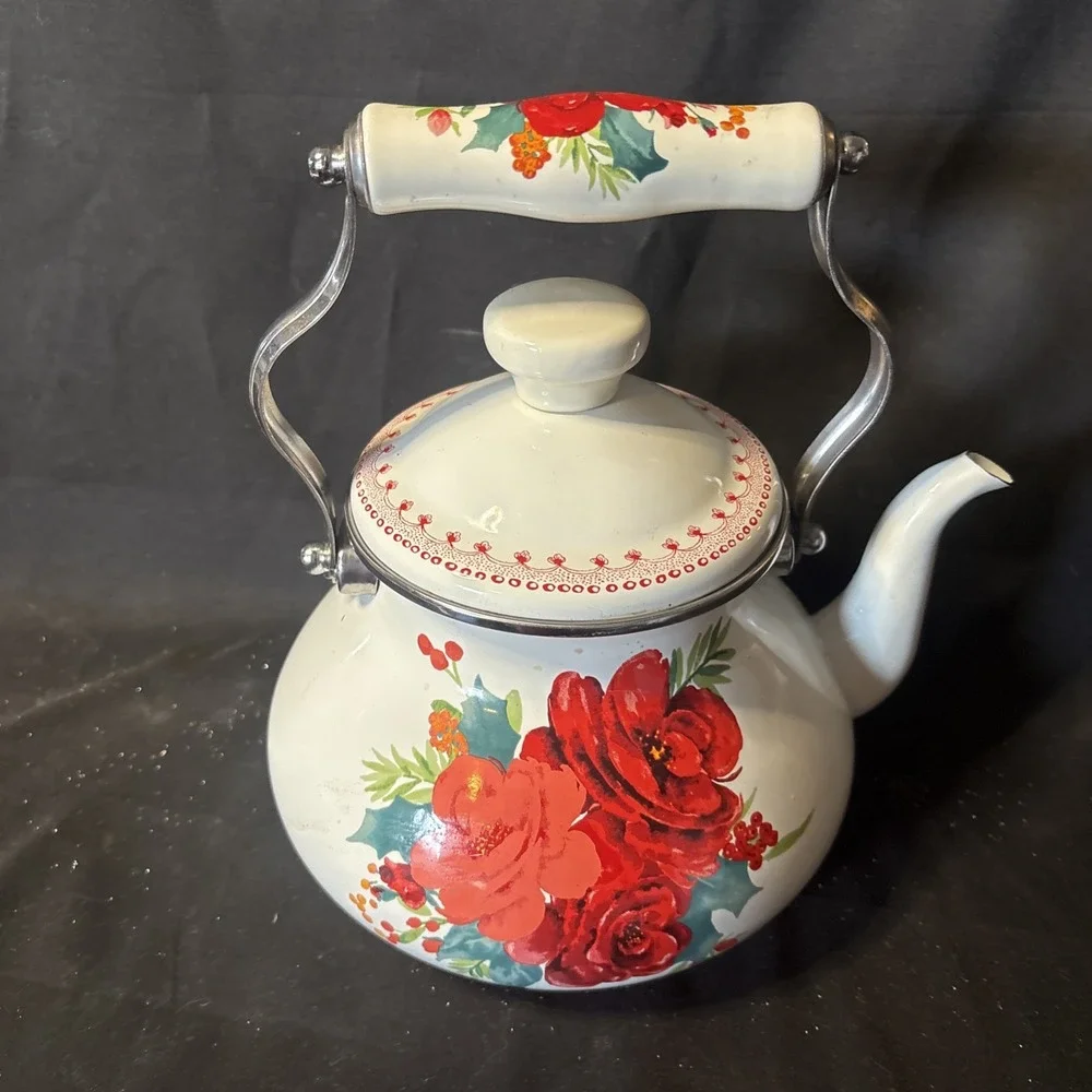 The Pioneer Woman Cheerful Rose 1.9 Quart Tea Kettle Enamel on Steel